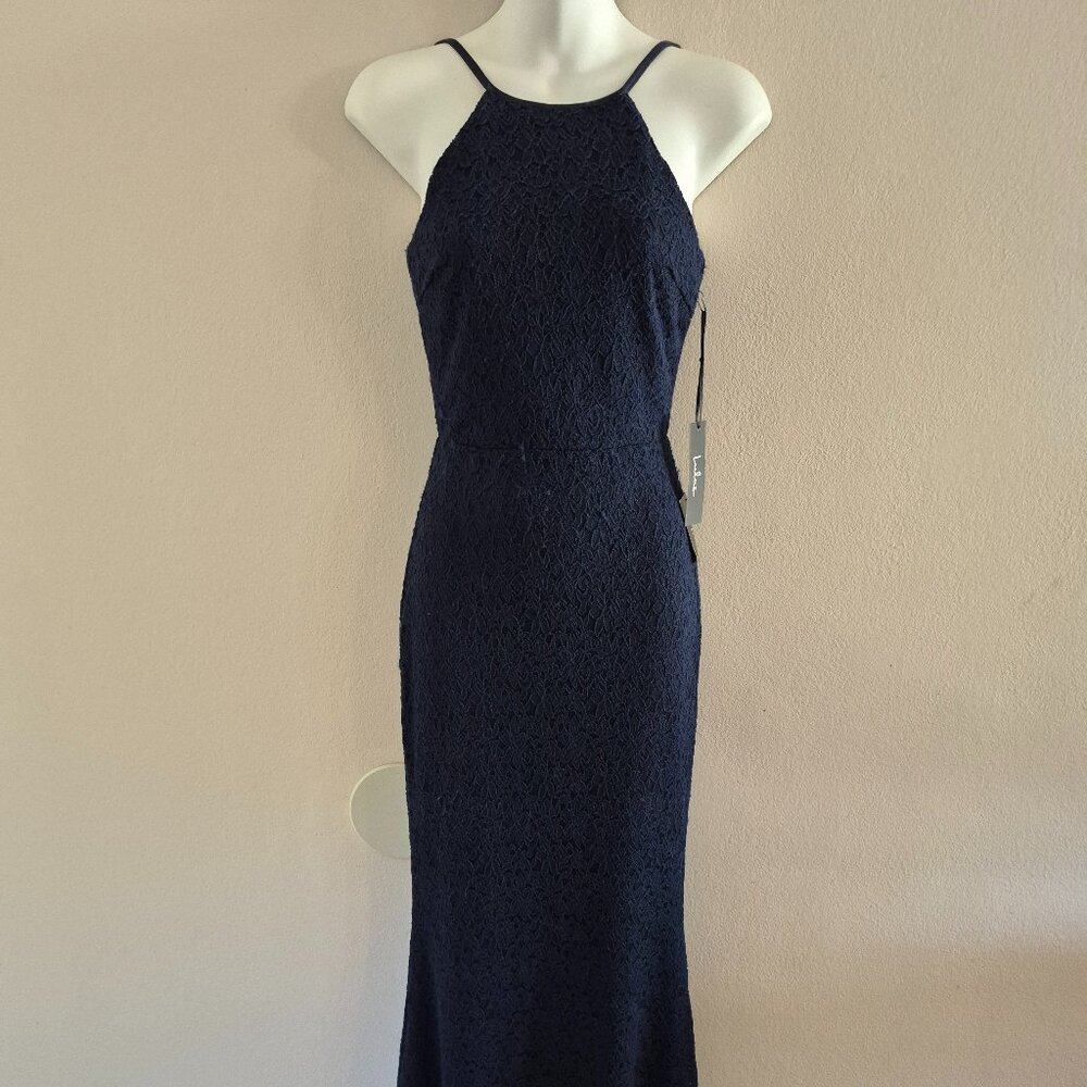 Navy Lace Formal Maxi Dress. XS